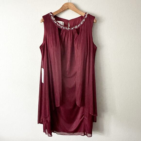 Azazie Viviana Cabernet A-line Fly Away Jewel Neck Dress Women's Plus Size 24 - Picture 2 of 14